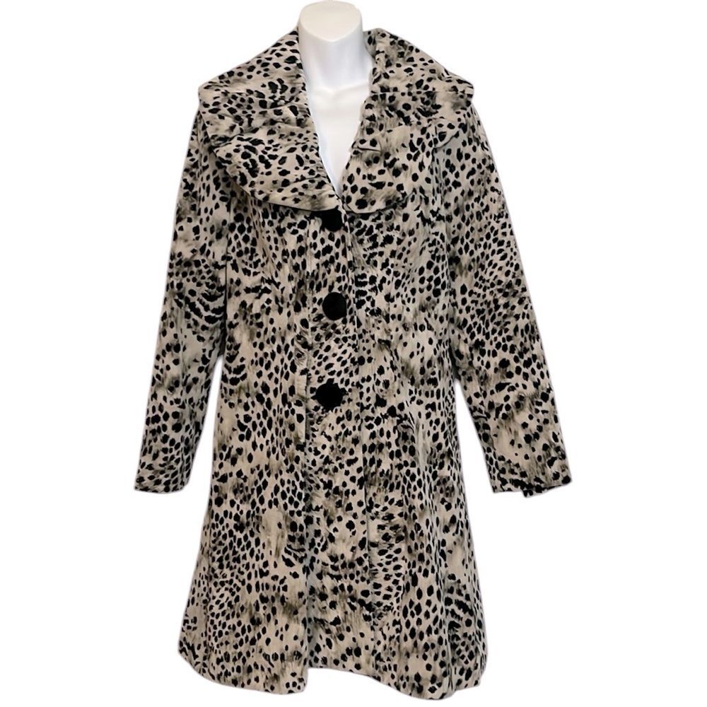 3 Sisters Faux Leopard Velvet Animal Print Swing Stroller Coat Vintage Women’s S